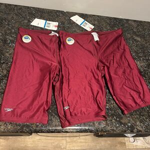 Lot of 2 NWT Speedo Men's Powerflex Eco Swim Race Jammer 36" 825764 Maroon